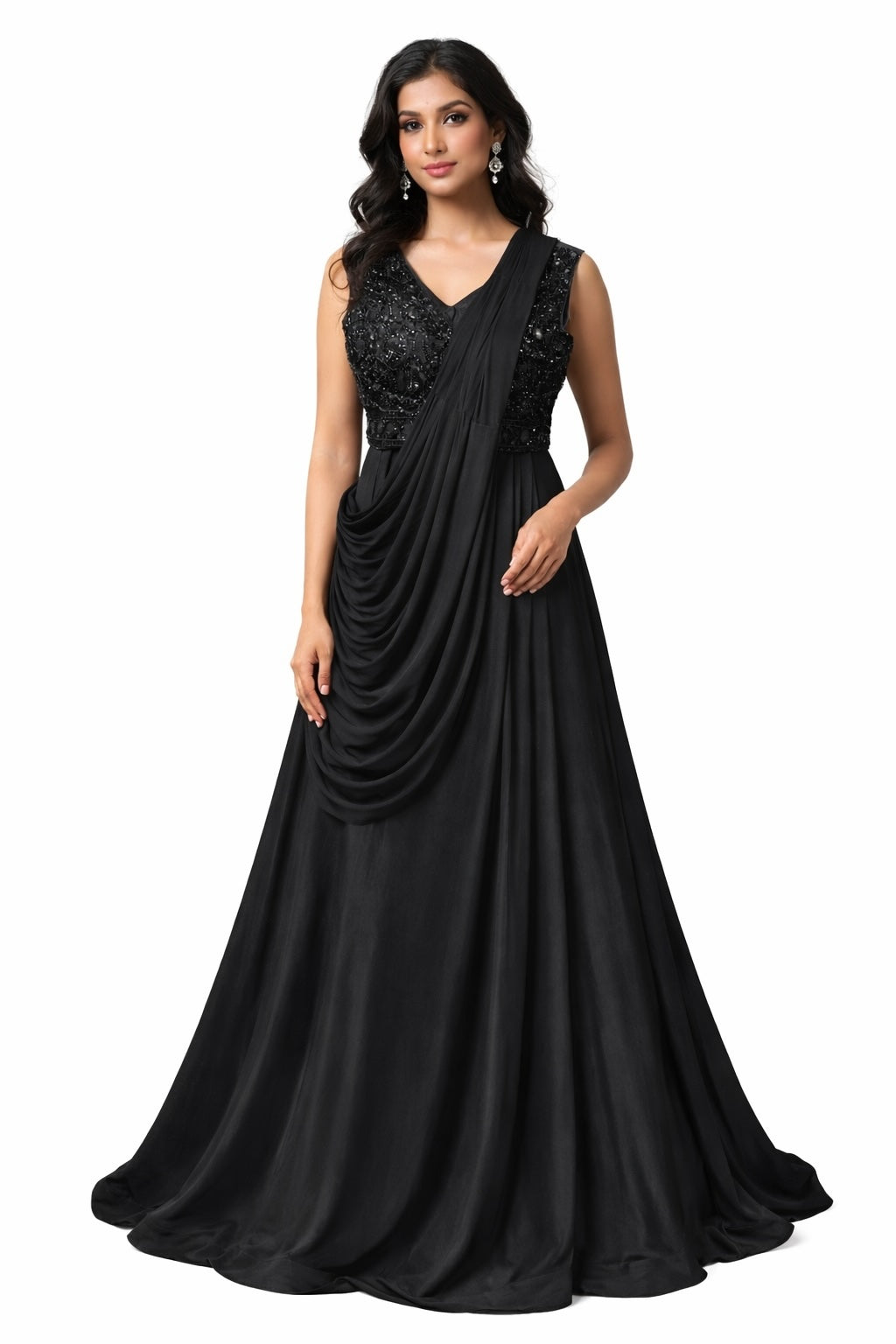 Midnight Noir Drape Lehenga Set