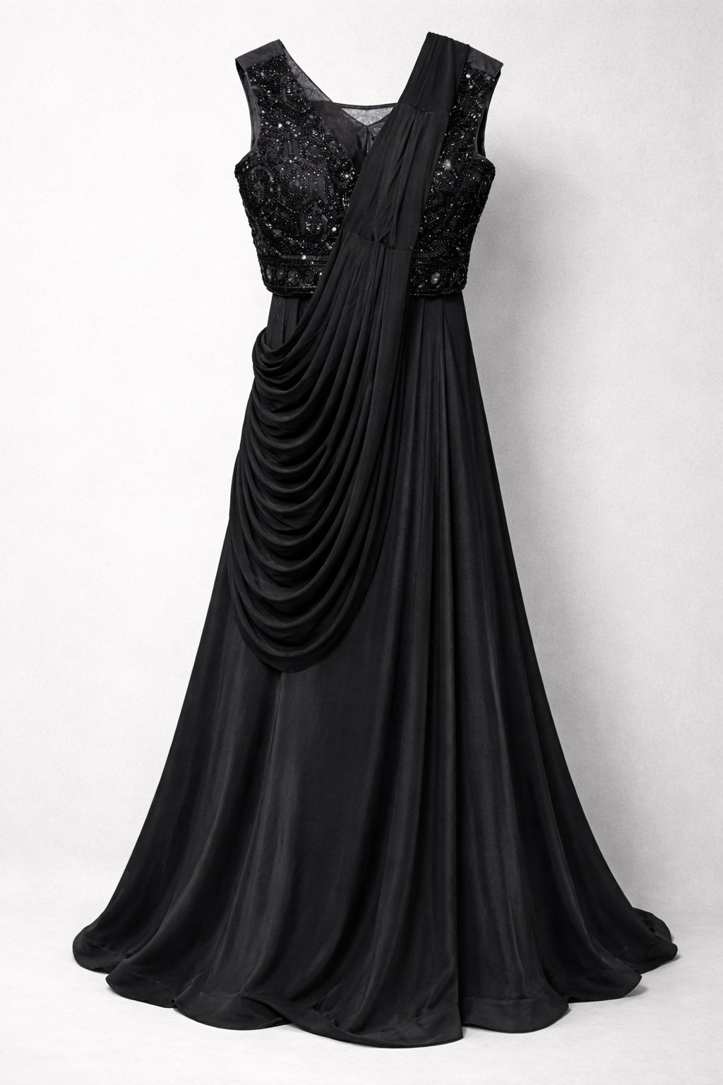 Midnight Noir Drape Lehenga Set