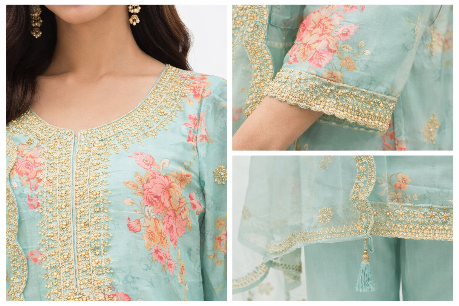 Blossom Embroidered Silk Suit Set