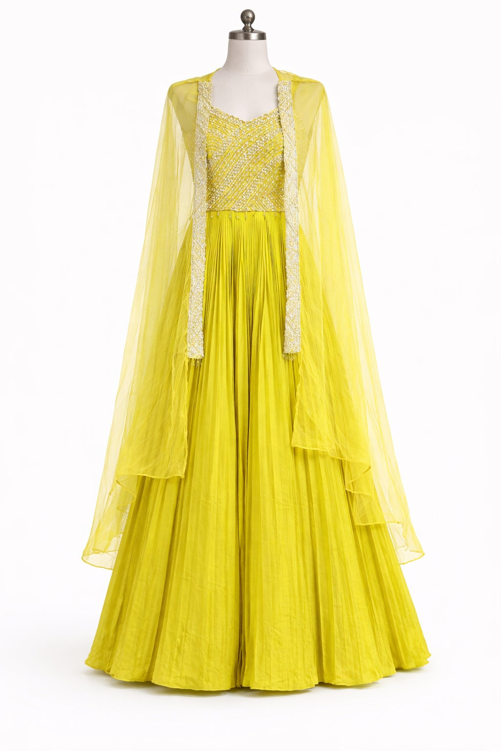 Sunlit Lime Embroidered Anarkali Cape Set