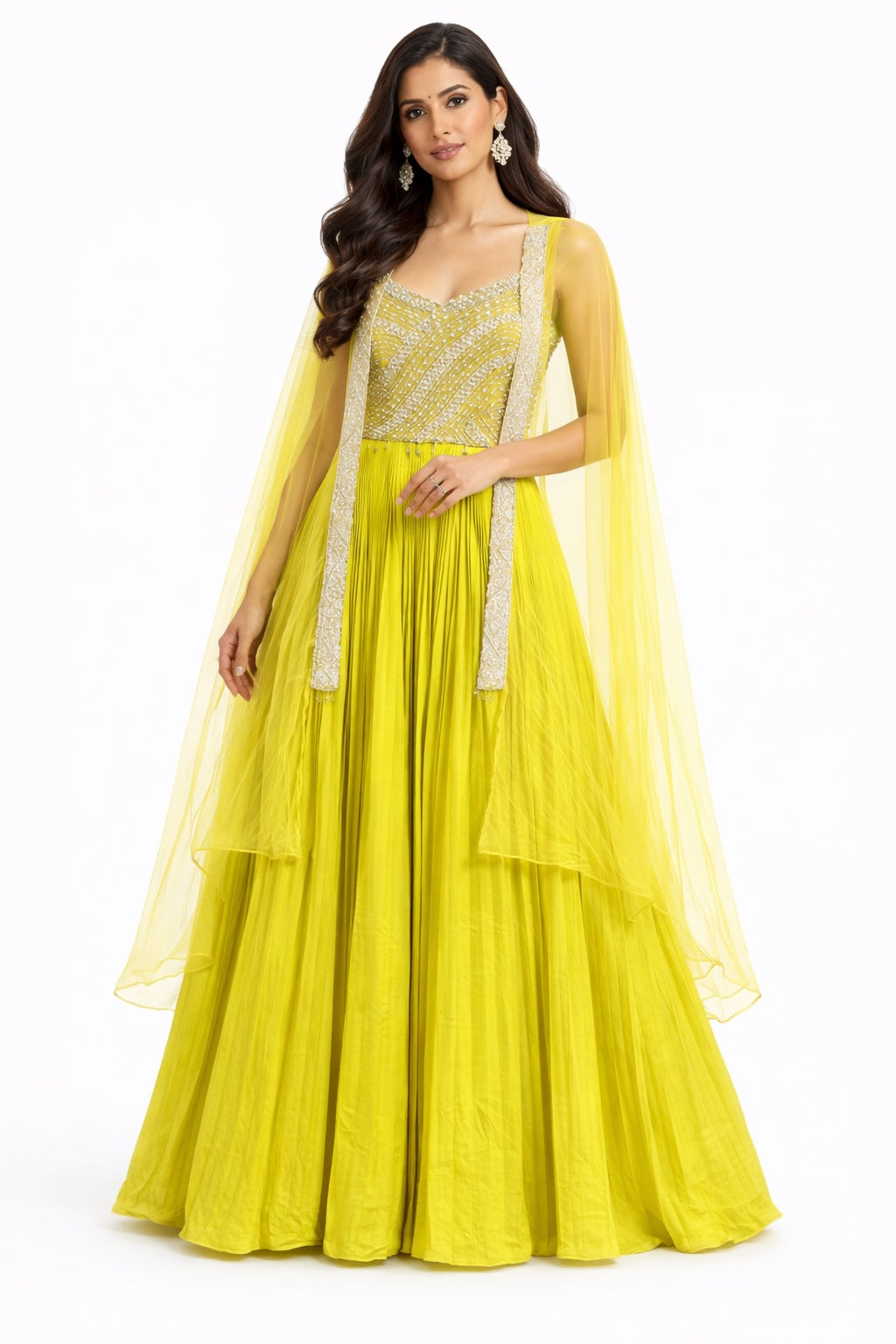 Sunlit Lime Embroidered Anarkali Cape Set