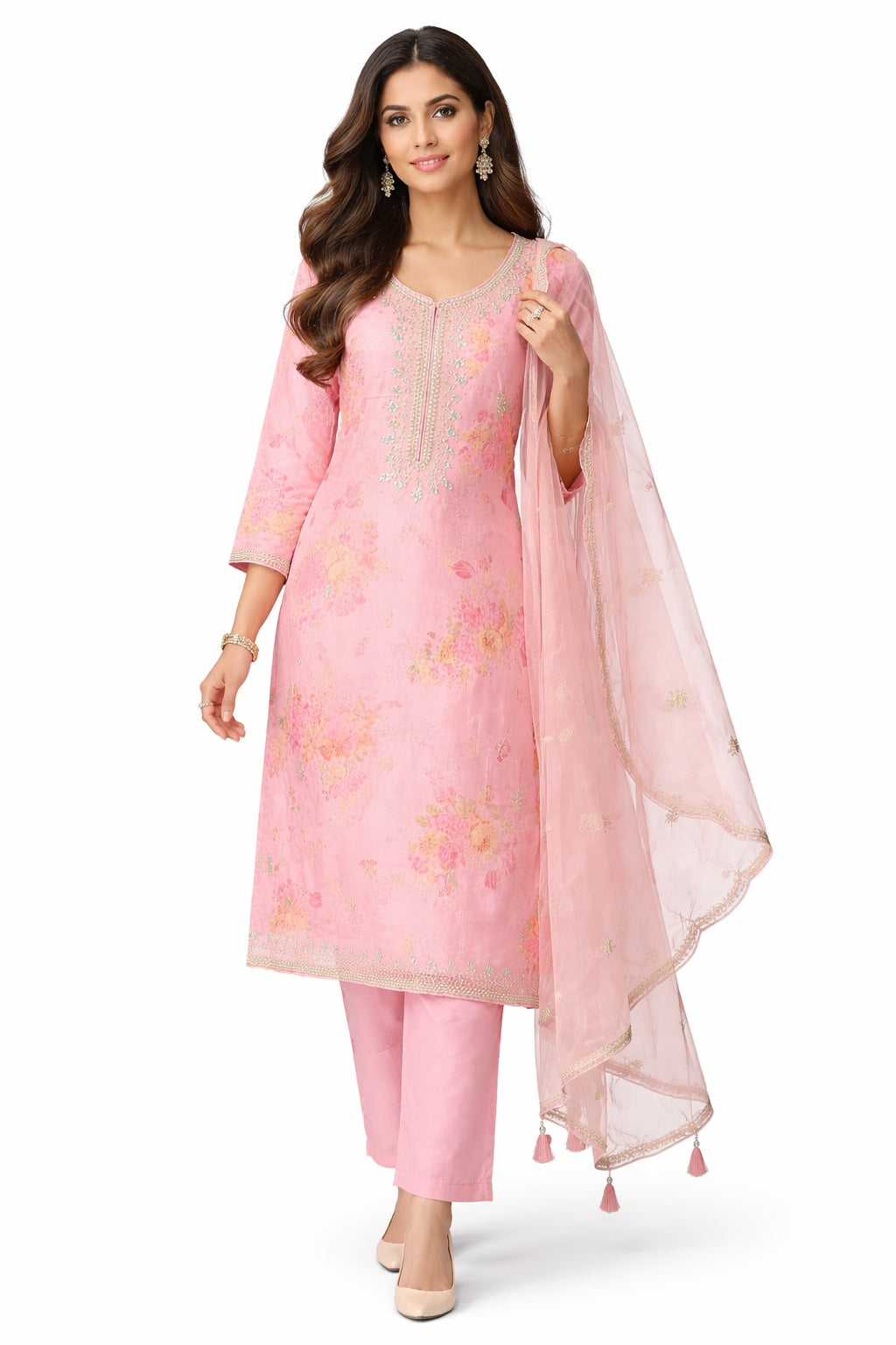 Blossom Embroidered Silk Suit Set