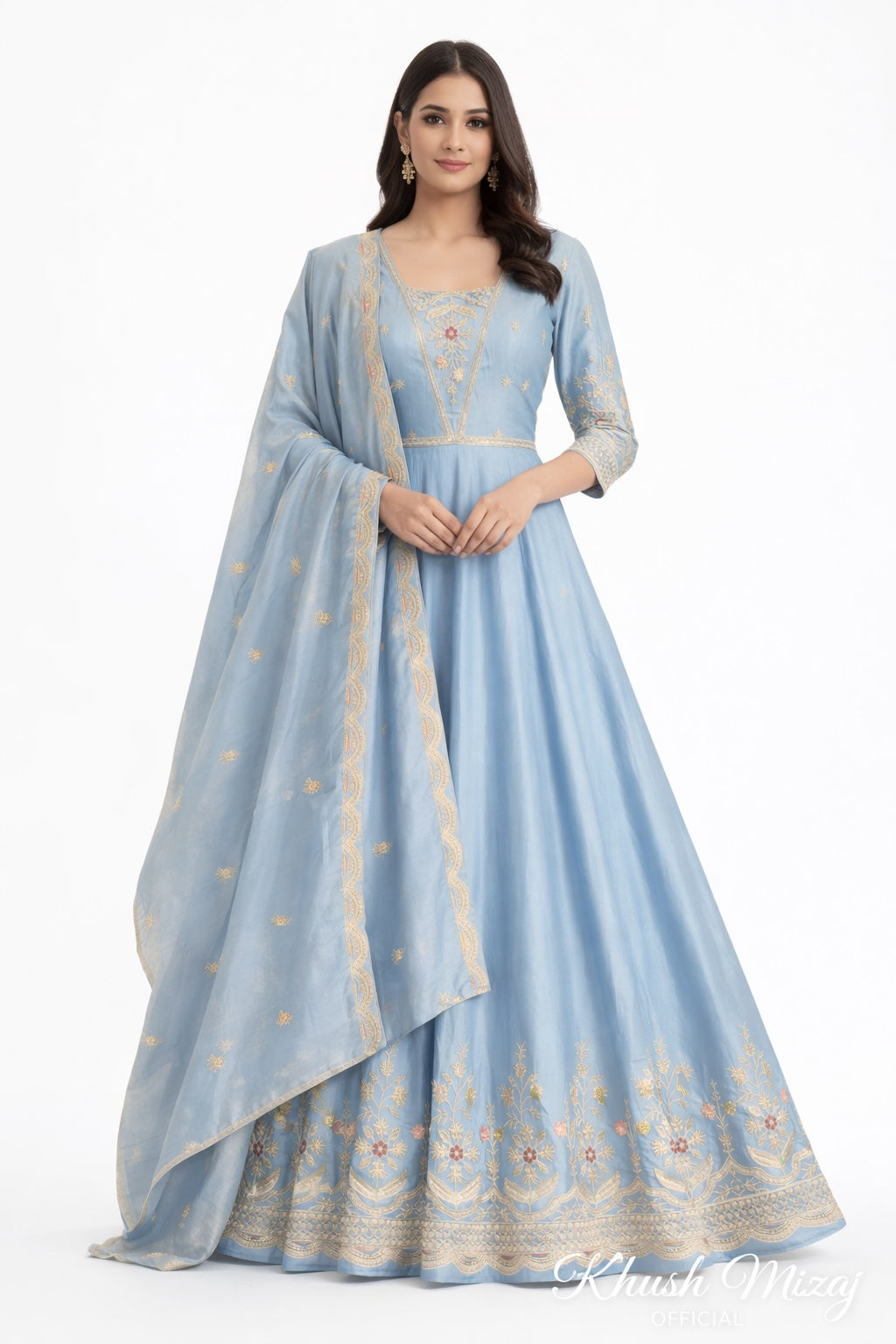 Powder Blue Embroidered Anarkali Set