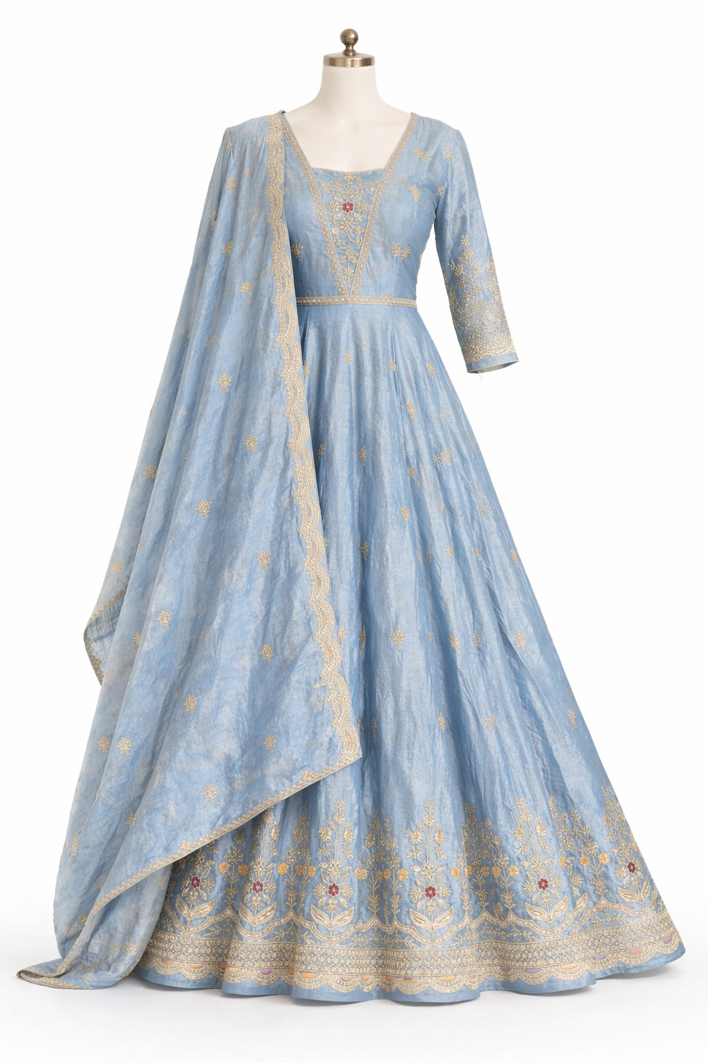 Powder Blue Embroidered Anarkali Set