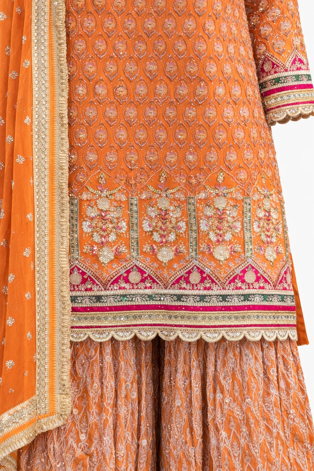 Orange Embroidered Sharara Suit with Dupatta