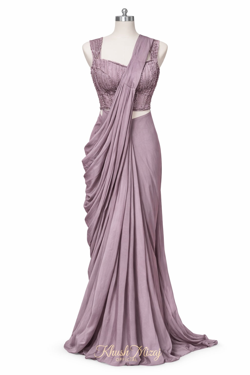 Dusty Mauve Corset Blouse Saree Set