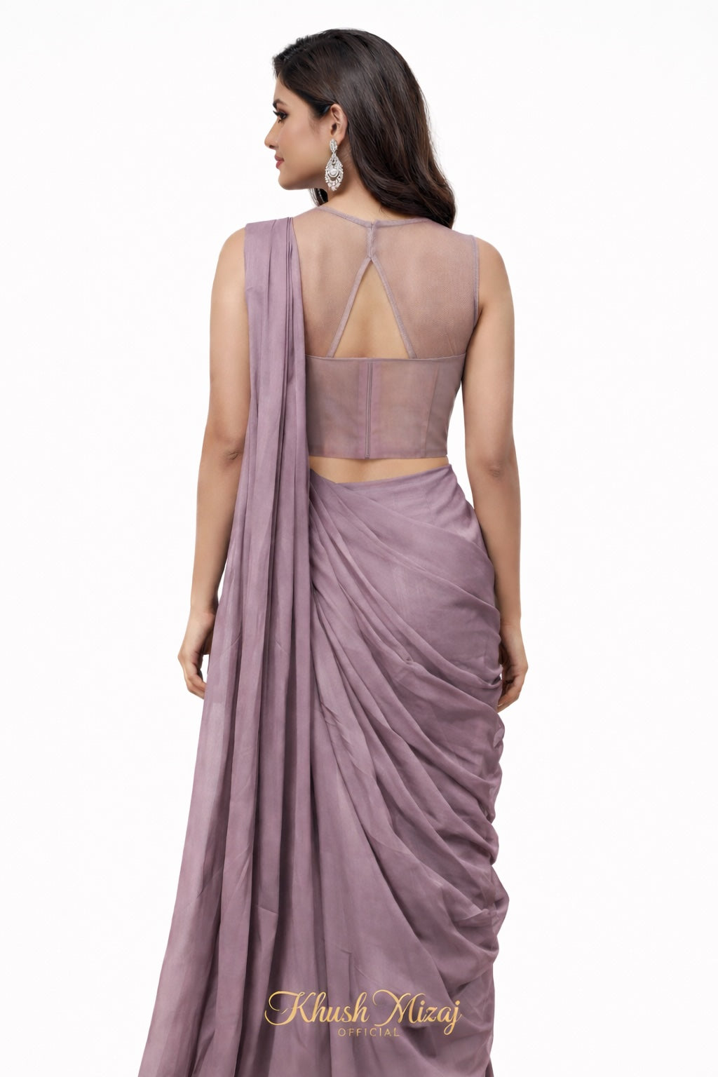 Dusty Mauve Corset Blouse Saree Set