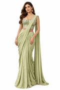 Sage Green Draped Saree Set with Corset Blouse