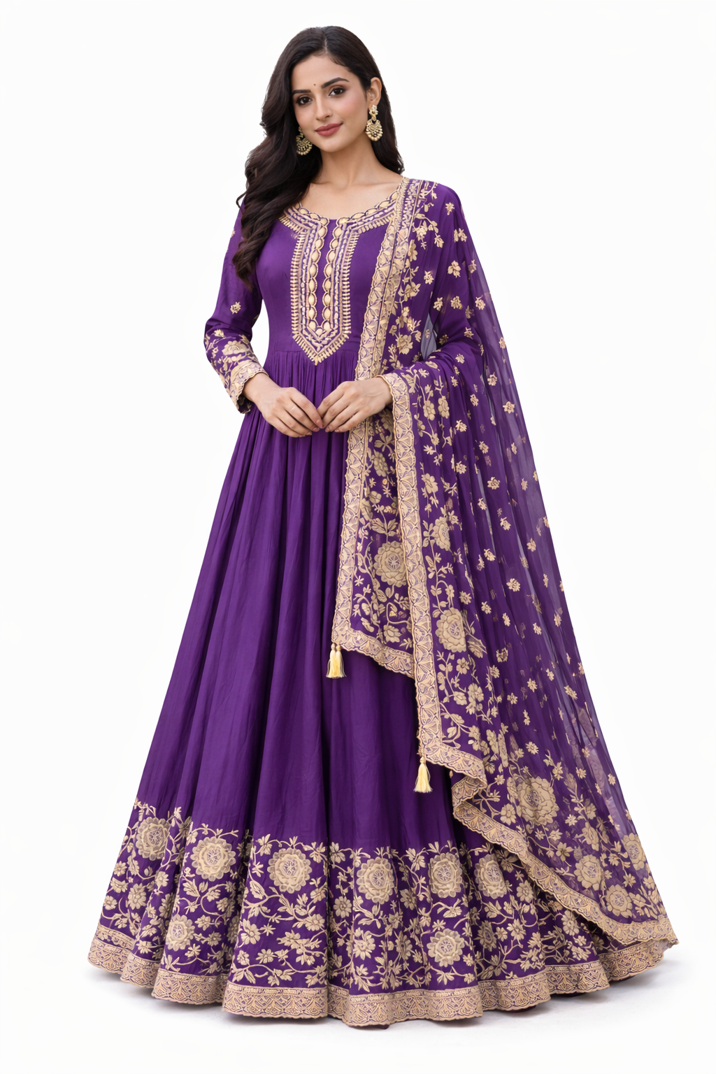 Royal Purple Embroidered Anarkali Set