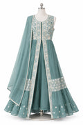 Sage Green Embroidered Tiered Anarkali Set