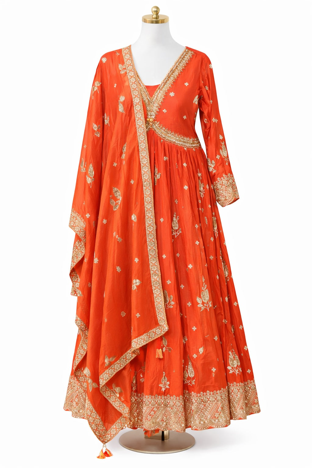Sunset Orange Embroidered Anarkali Set