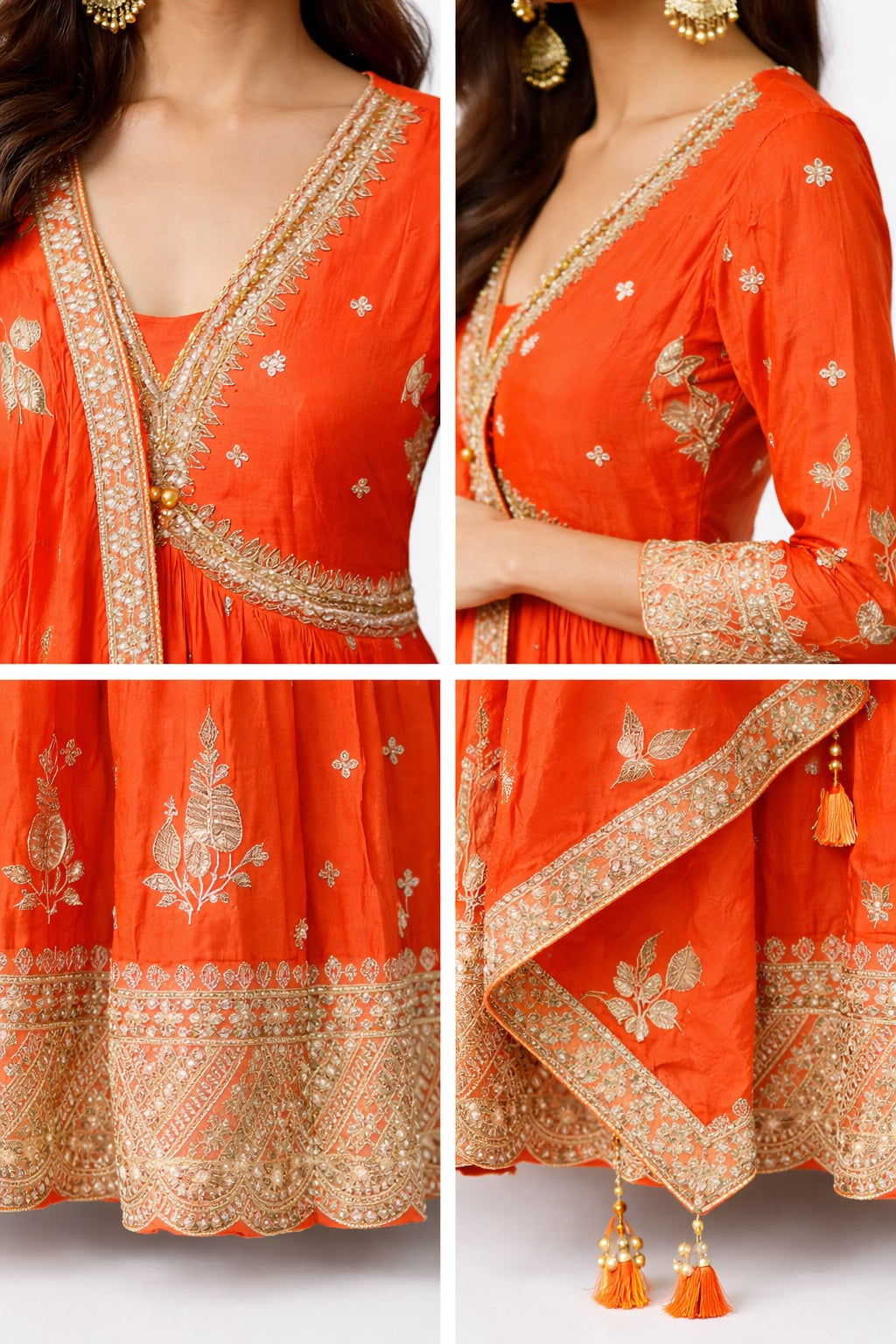 Sunset Orange Embroidered Anarkali Set