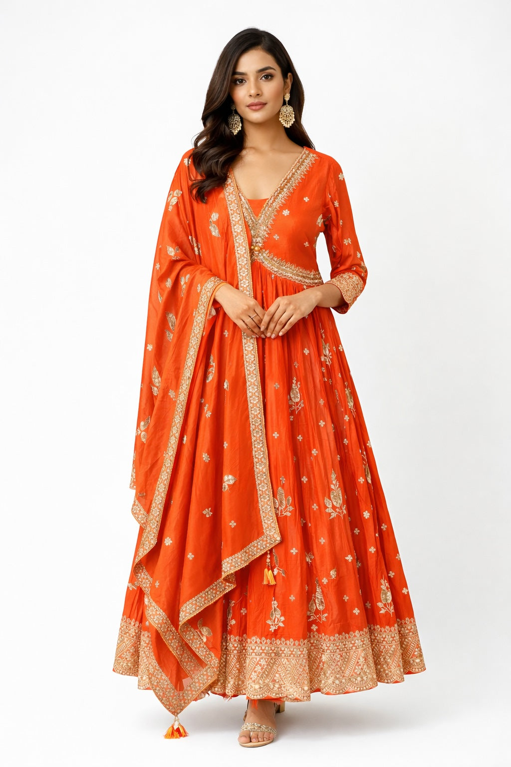 Sunset Orange Embroidered Anarkali Set