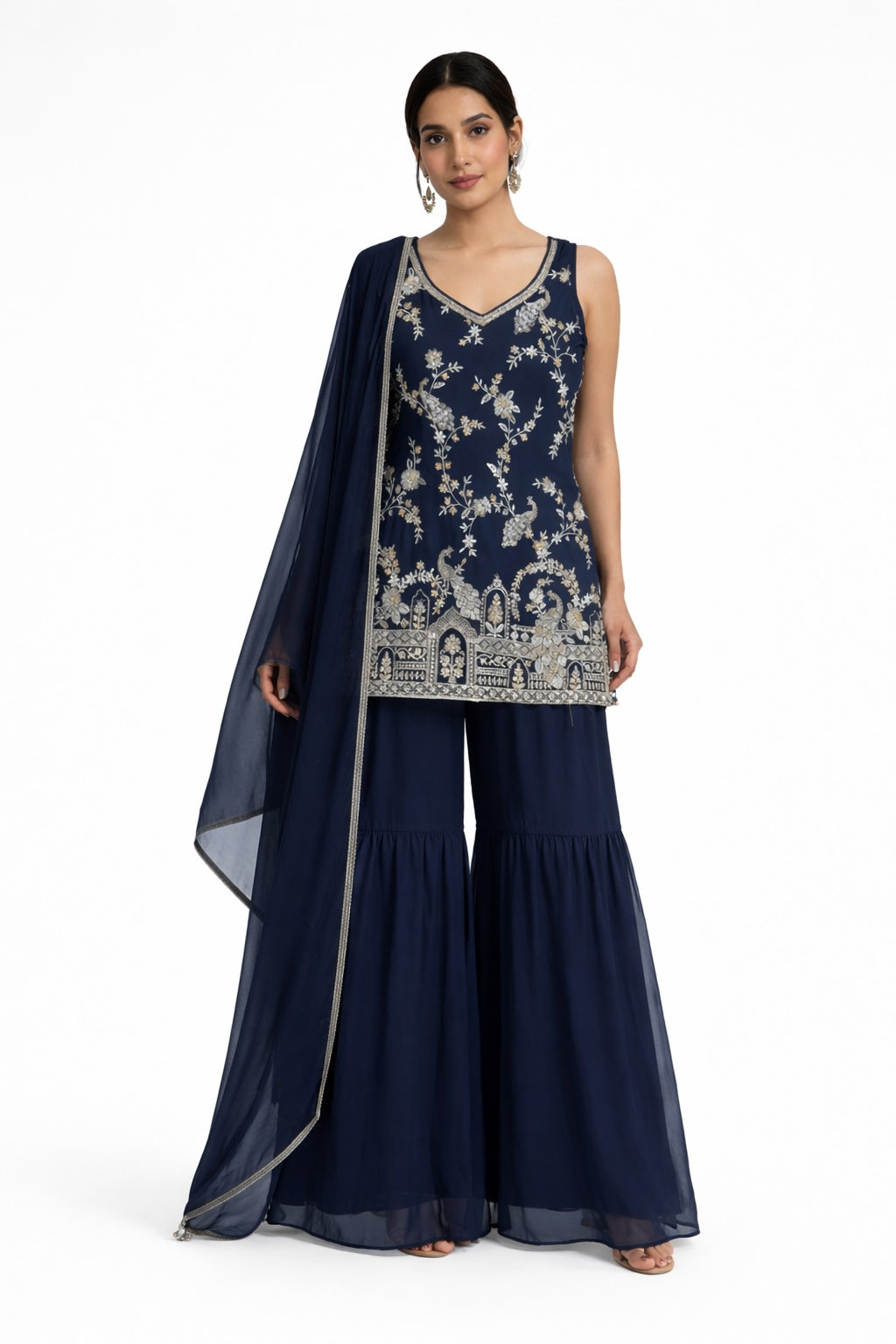 Midnight Navy Embroidered Sharara Set
