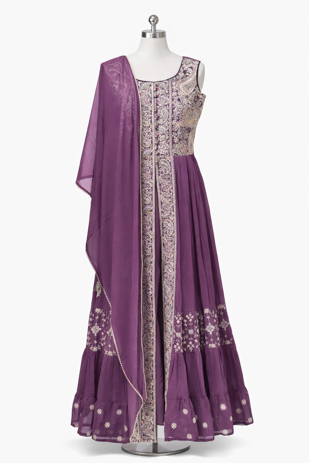 Embroidered Tiered Anarkali Set