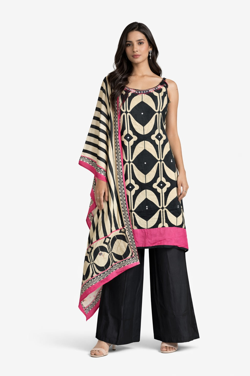 Midnight Noir Printed Kurta Set with Statement Dupatta