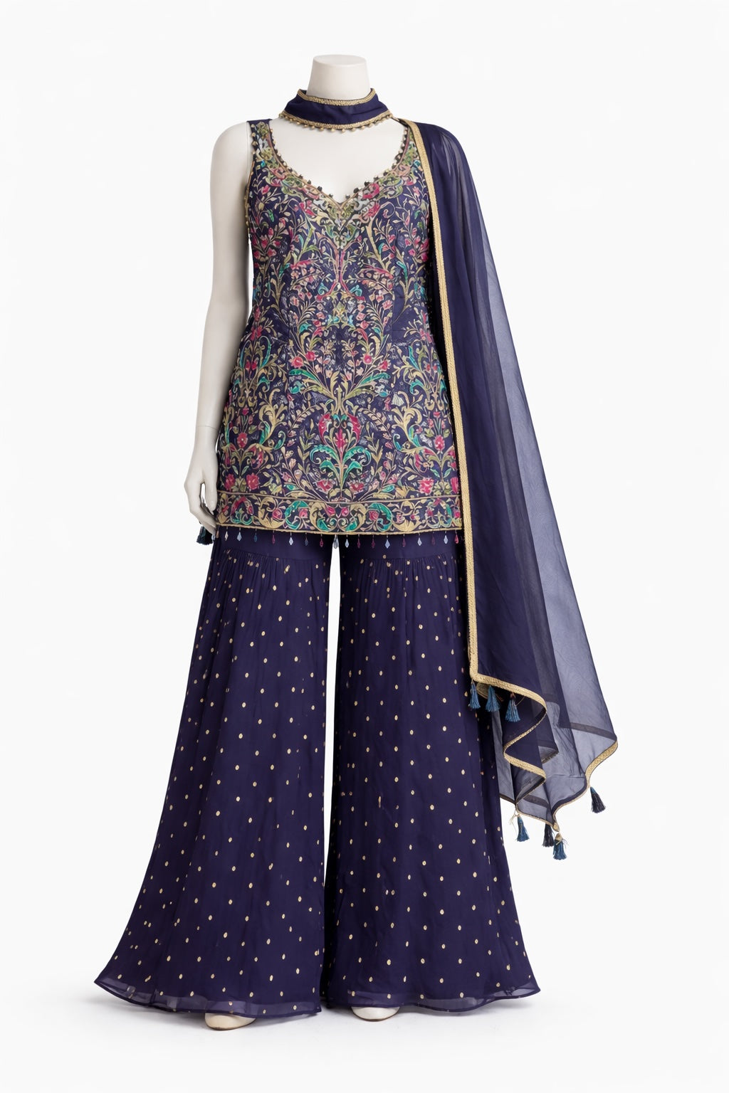 Midnight Floral Embroidered Sharara Set