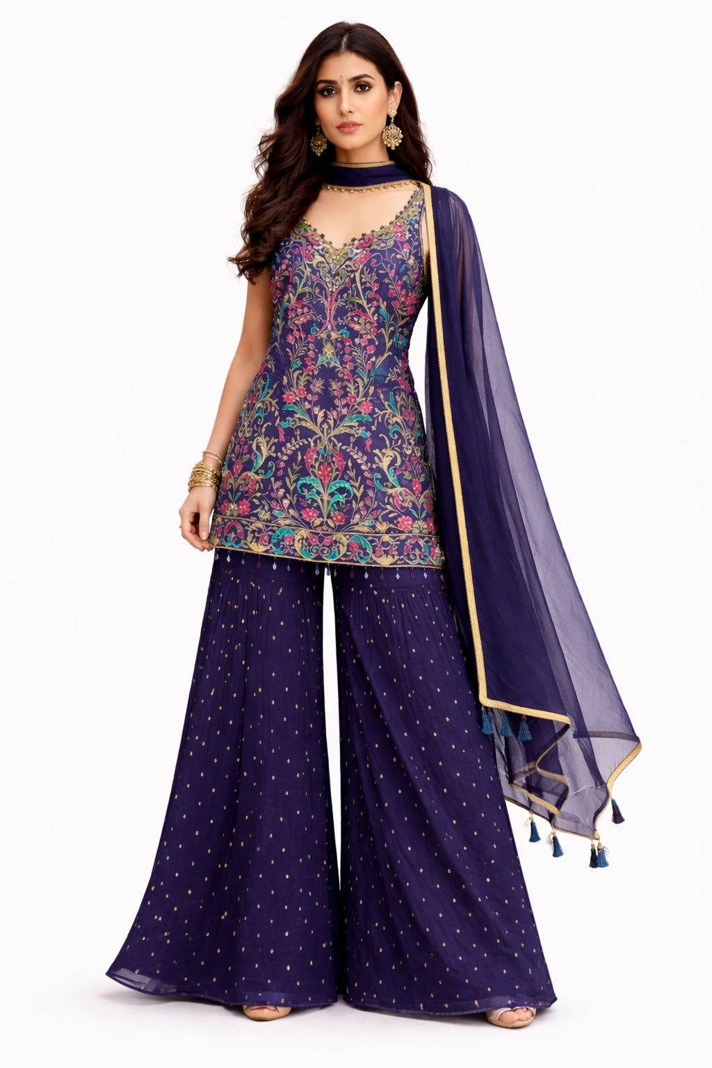 Midnight Floral Embroidered Sharara Set