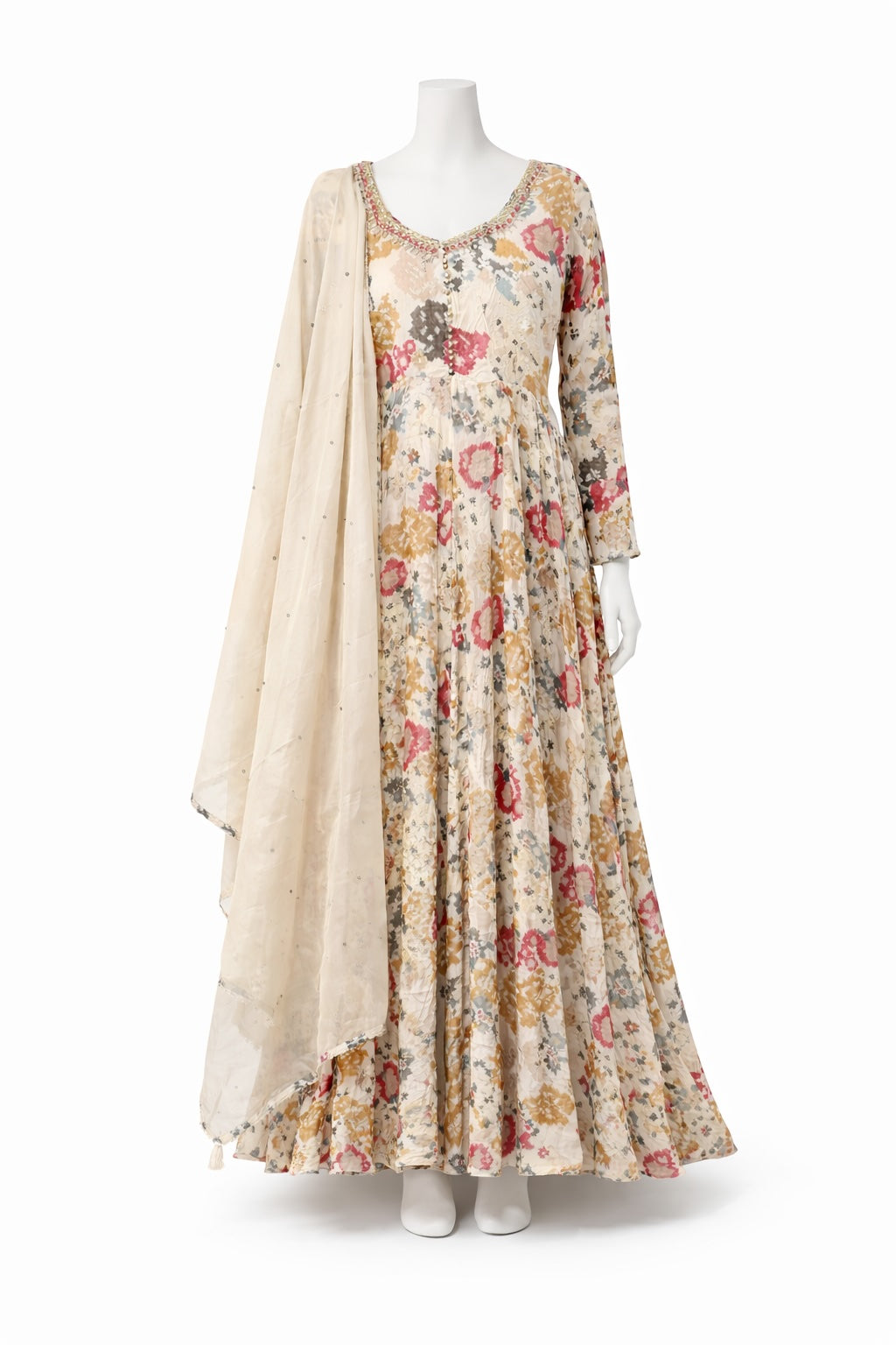 Ivory Blossom Floral Anarkali Set