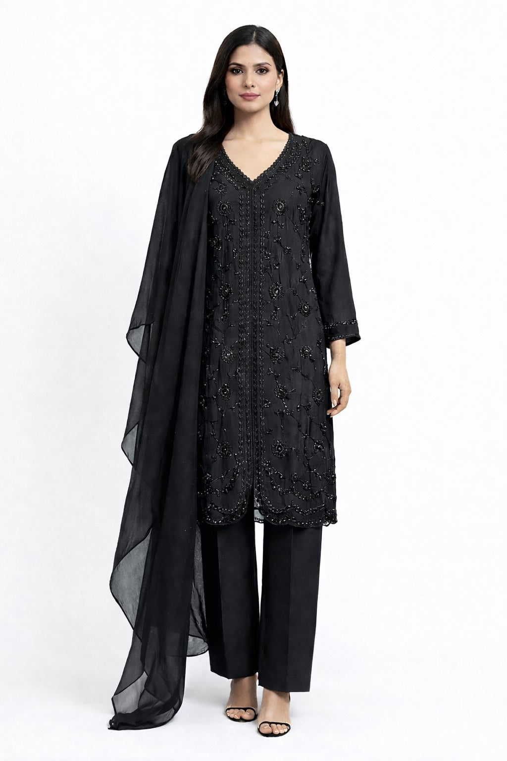 Midnight Noir Embroidered Suit Set