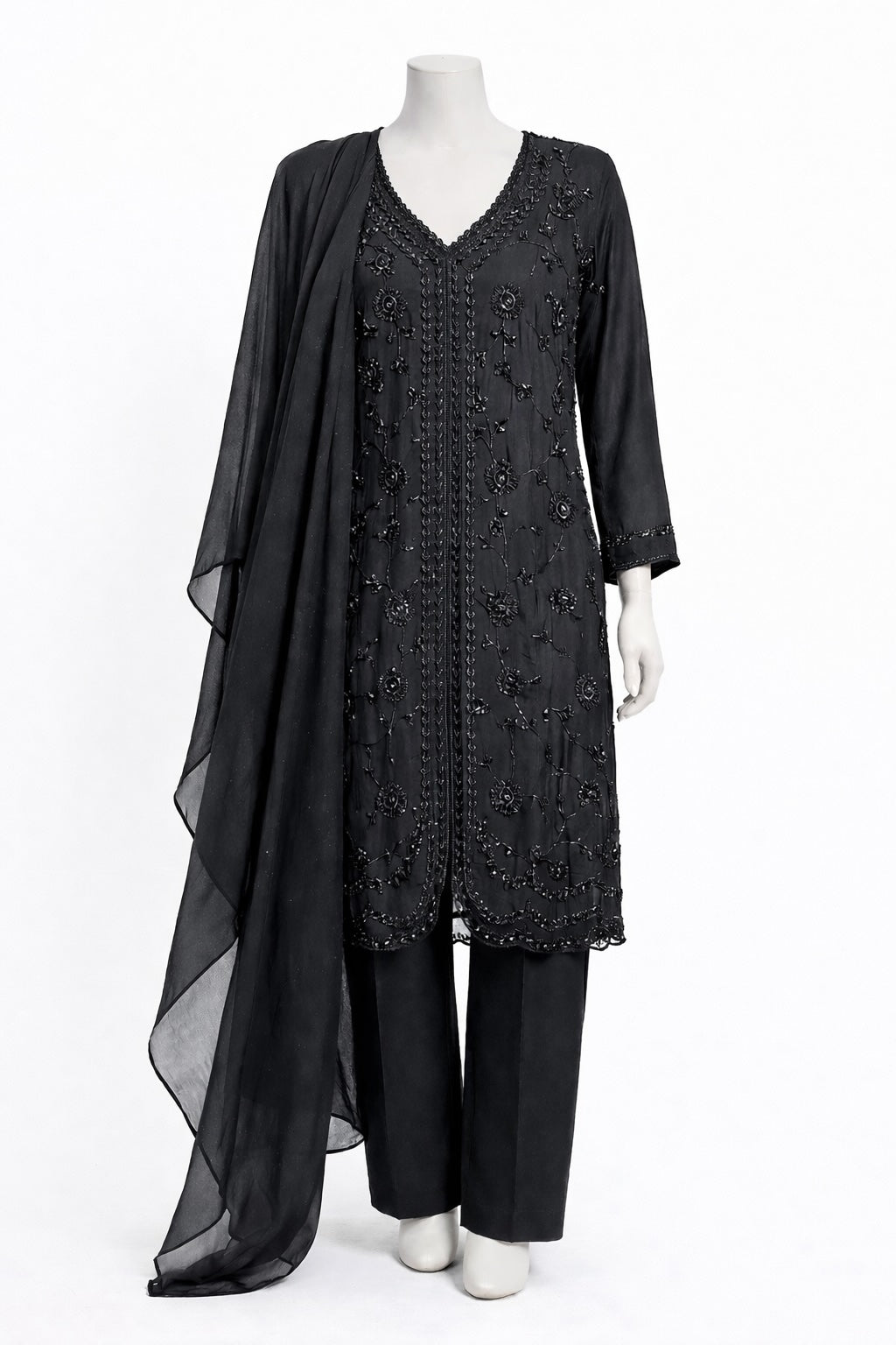 Midnight Noir Embroidered Suit Set