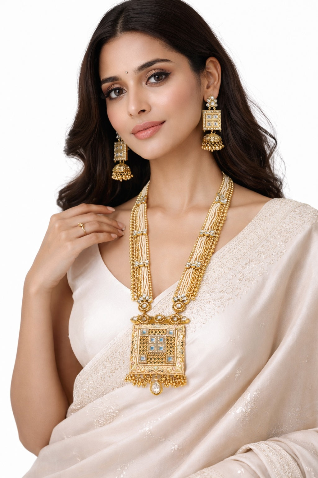 Royal Kundan Pearl Long Necklace Set