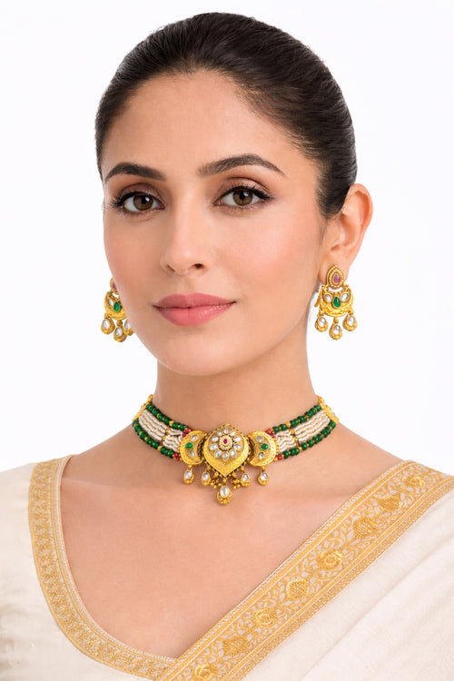 Aafreen Kundan Gold Choker Set