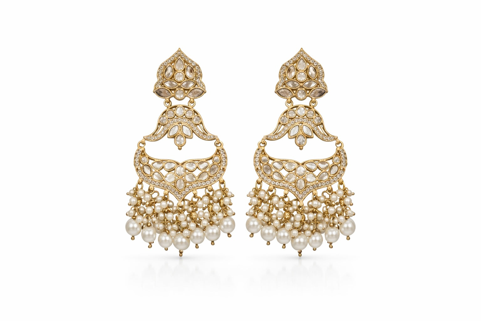 Noor-e-Jahan Kundan Pearl Chandbali Earrings