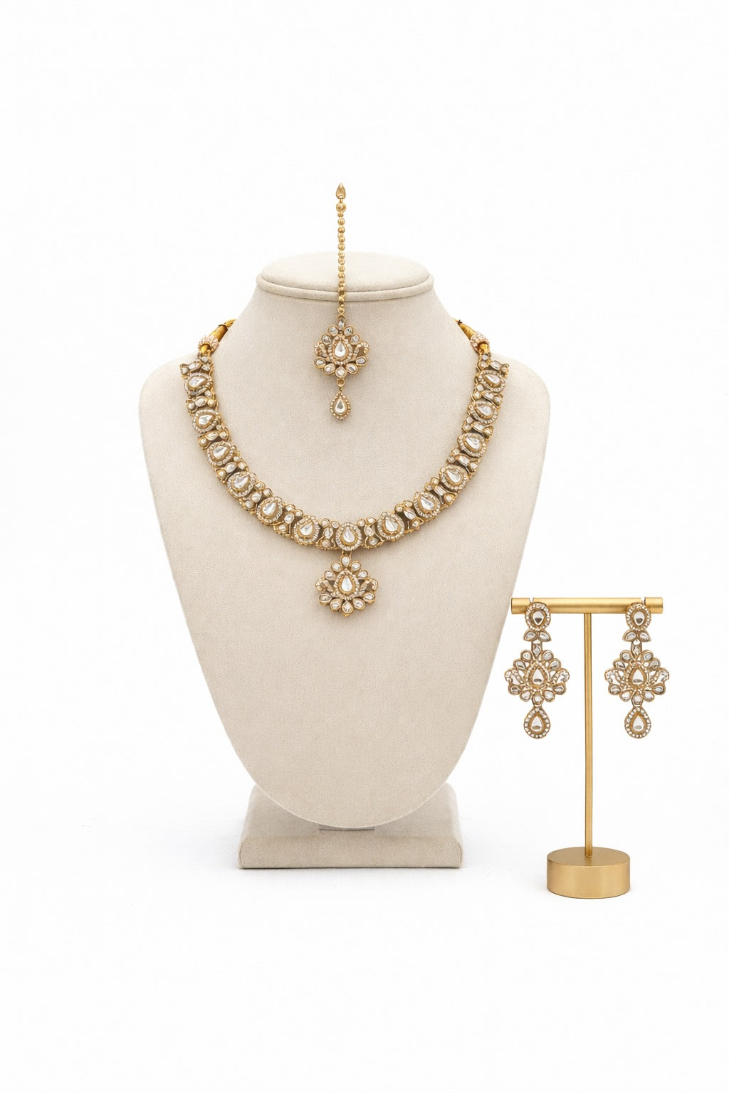 Royal Polki Necklace Set with Earrings & Teeka
