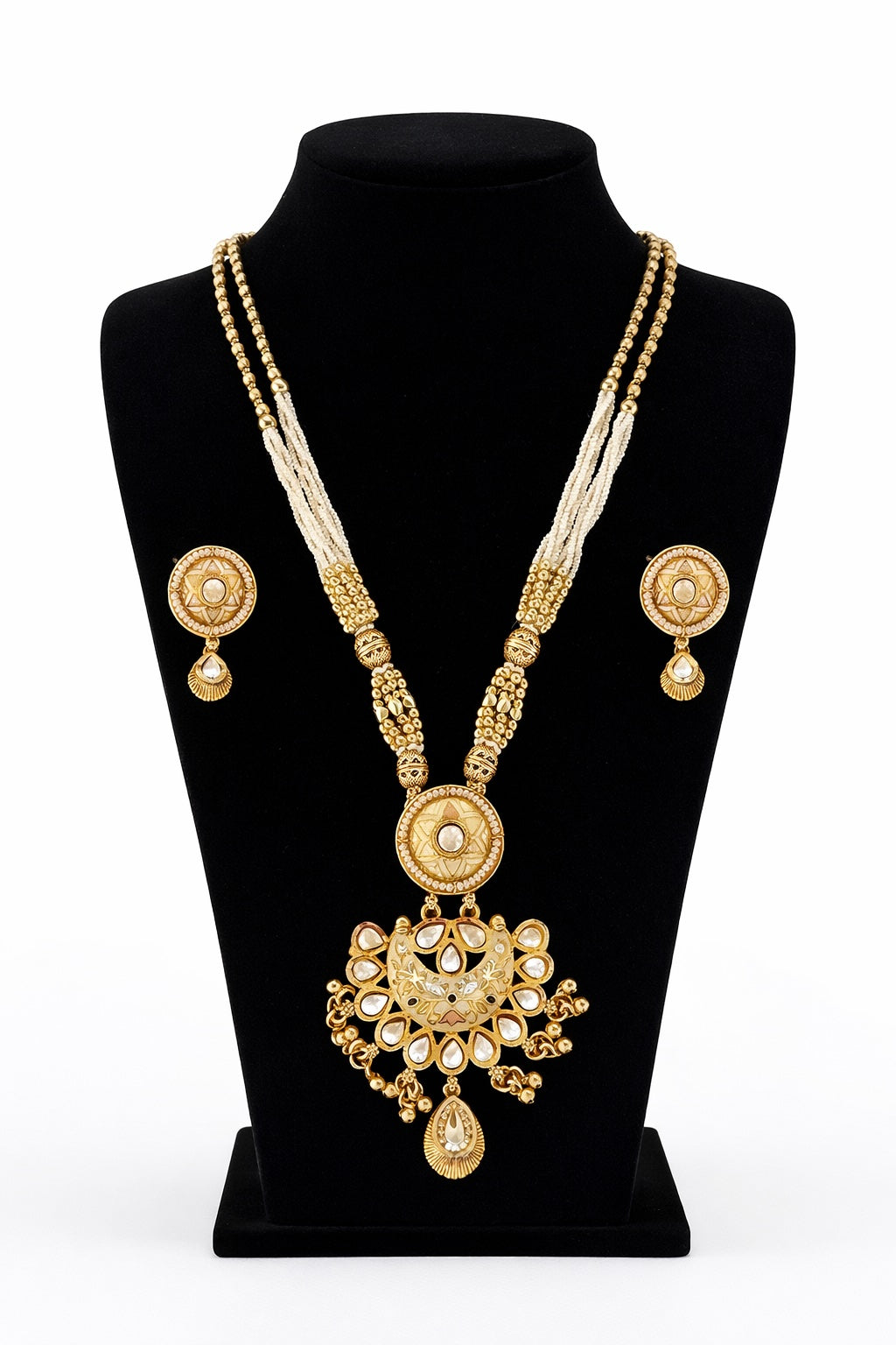 Heritage Pearl & Gold Temple Pendant Necklace Set