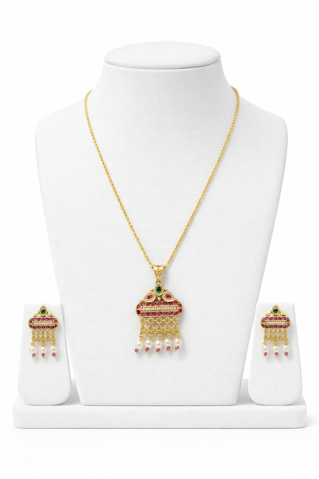 Ruby & Emerald Temple Pendant Necklace Set