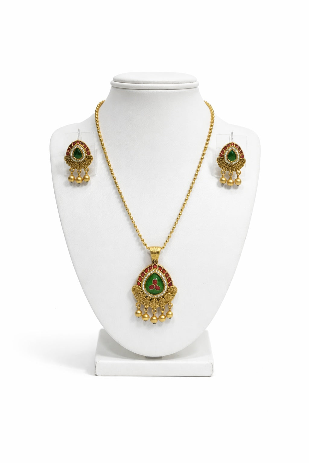 Emerald Ruby Temple Pendant Necklace Set