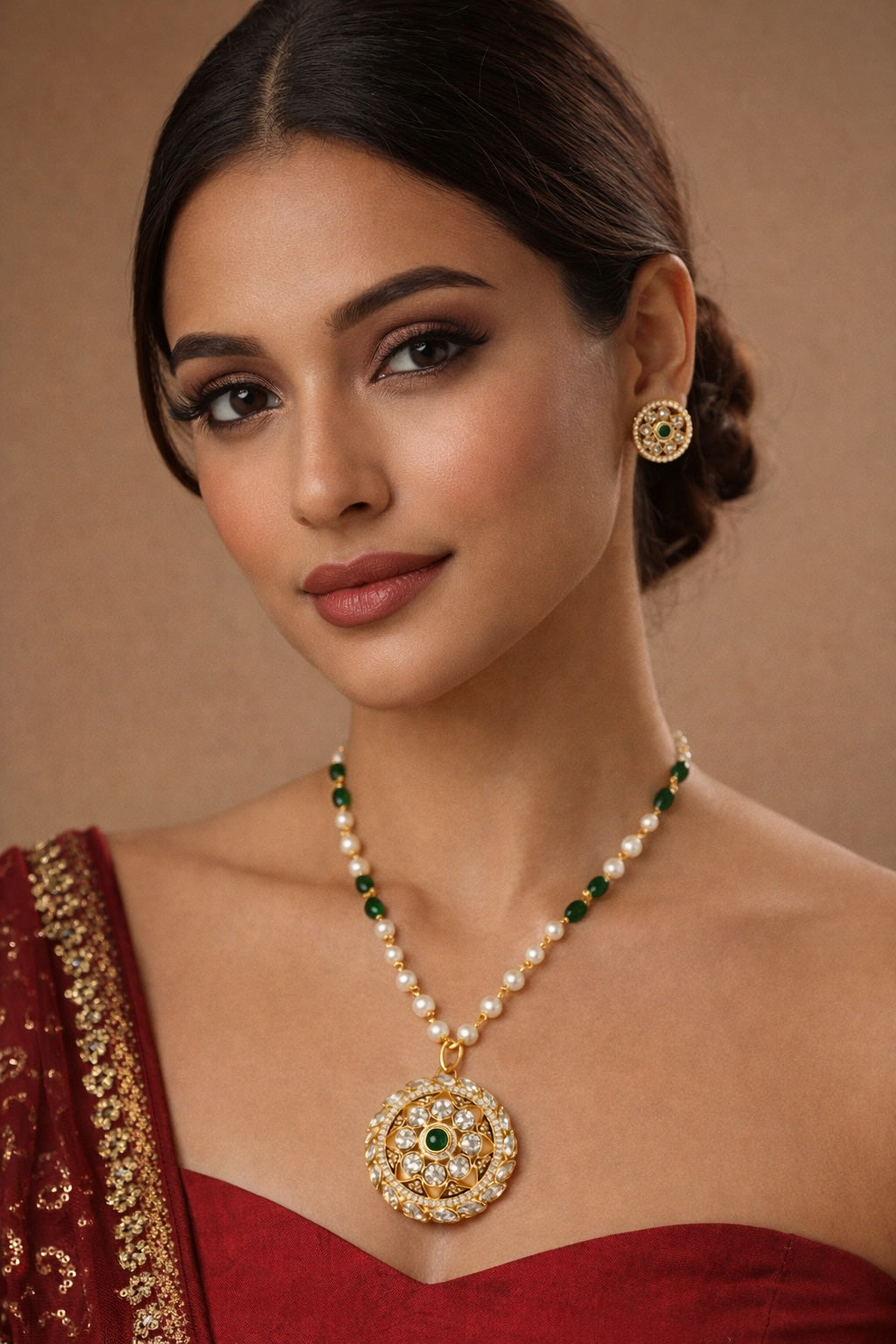 Gulnaar Kundan Pearl Pendant Set