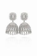 Crystal Dome Jhumka Earrings – Silver Finish
